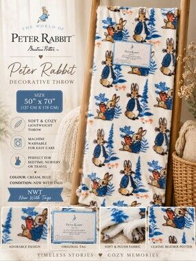 🐰🥕NWT Beatrix Potter Peter Rabbit 50x70 Inch Decorative Throw Blanket
